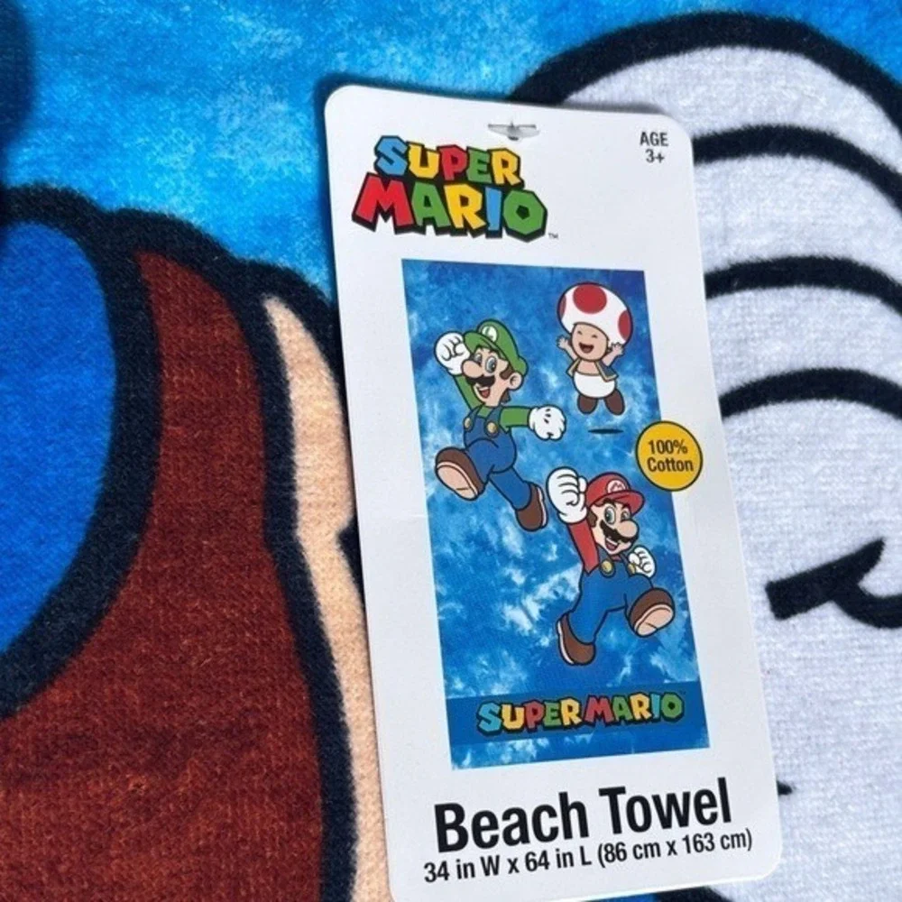 Super Mario Blue Tie Dye Printed Beach Towel Oversized 28" x 58" NEW - Picture 8 of 8